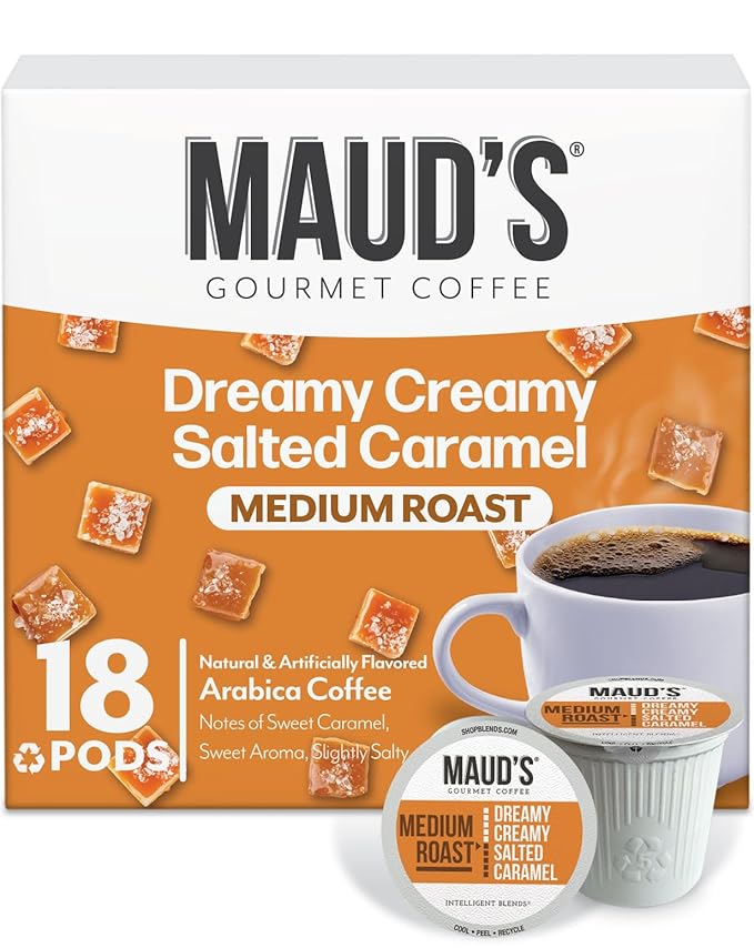Maud's Salted Caramel Flavored Coffee Pods, 18 ct, Medium Roast Flavored Coffee in Recyclable