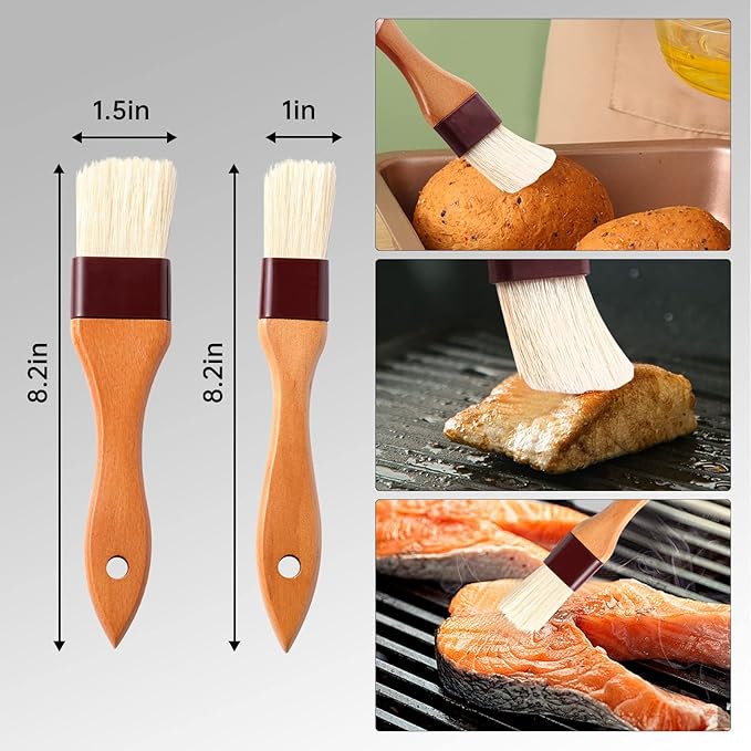 4 Pack Silicone Basting Pastry Brushes with 2 Wood Handle Culinary Oil Brushes, Heat Resistant