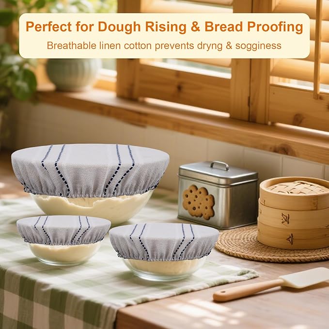 Reusable Bowl Covers for Bread Proofing, 9/10/13 Inches Bread Proofing Cover, 3 Pcs Linen Cotton
