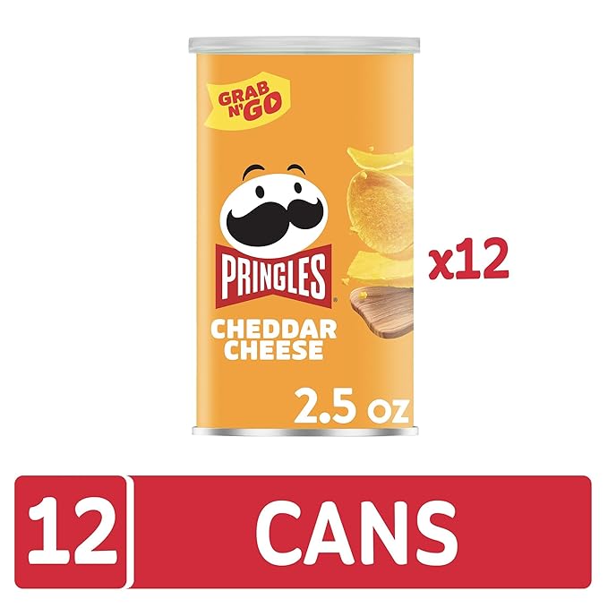 Pringles Potato Crisps Chips, Lunch Snacks, Office and Kids Snacks, Grab N' Go, Cheddar Cheese (12