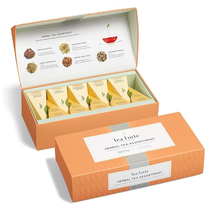 Tea Forte Assorted Herbal Petite Presentation Box Tea Gift Set Sampler, 10 Count, 2 of Each Variety