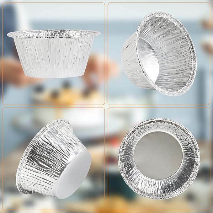 Aluminum Foil Baking Cups, Disposable Ramekin 4 Oz Silver Foil Cupcake liners, 150 Pcs Aluminum