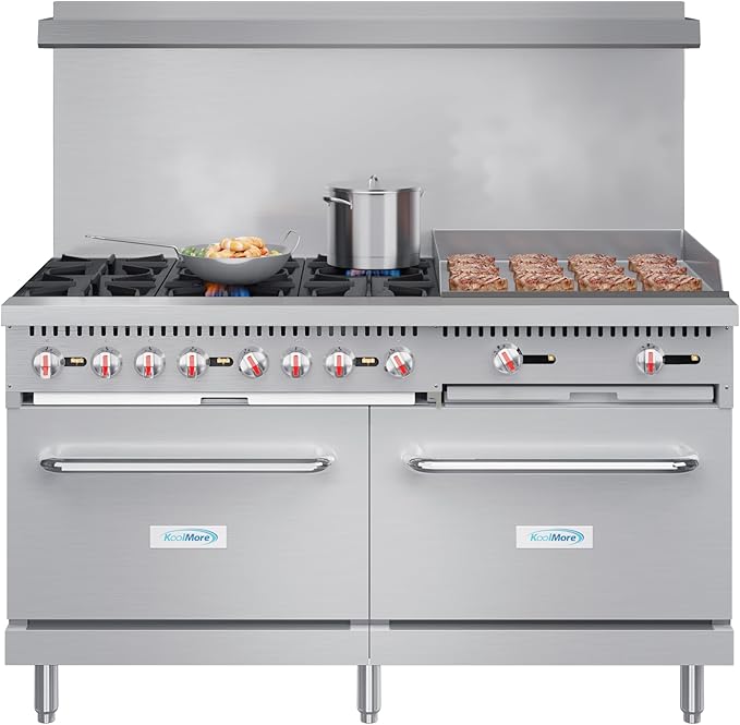 KoolMore KM-CRG60-LP 60 in. 6 Burner Commercial Liquid Propane Range with 24 in. Griddle, Solid