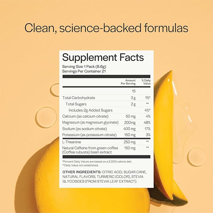 Gainful Hydration + Caffeine Powder Packets with Key Electrolytes Magnesium & Sodium + L Theanine