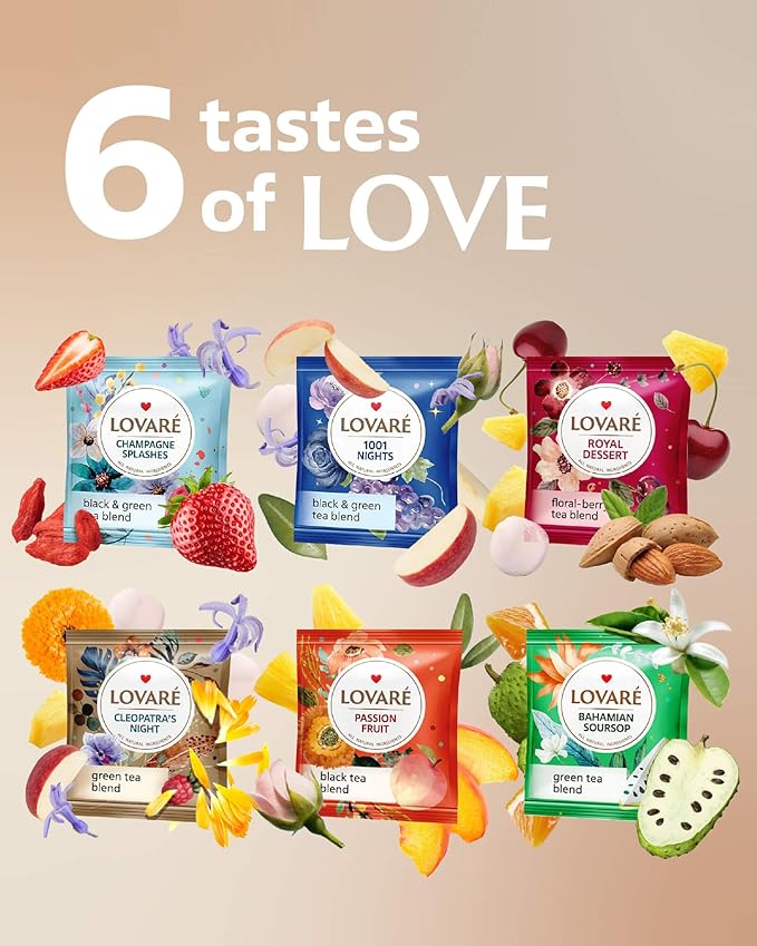 LOVARE Tea Bags Variety Pack - Made in Ukraine - Black and Green, Floral Berry, Mixed Blend