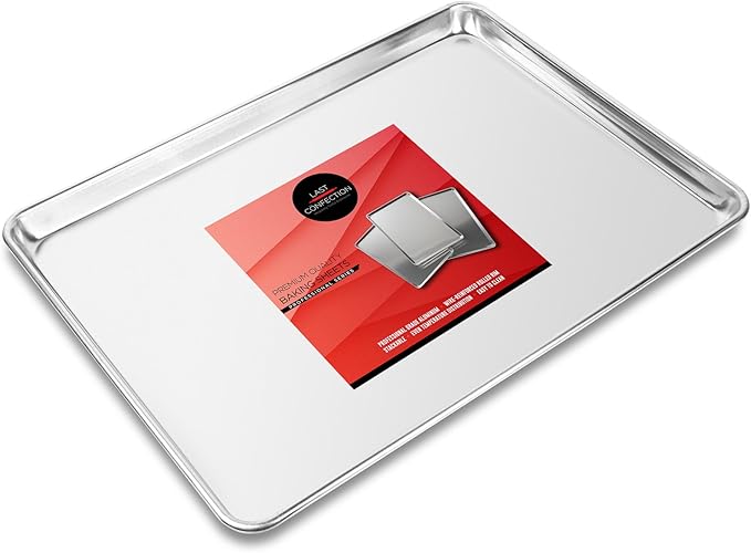 Last Confection 6 Cookie Baking Sheets 15" x 21" - Rimmed Aluminum Jelly Roll Trays - Three-Quarter