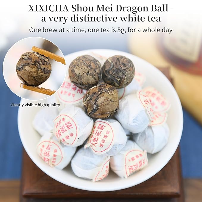 XIXICHA Shou Mei White Tea Pearls Tea Aged White Tea Dragon Pearls Tea Shoumei Tea Fuding White Tea