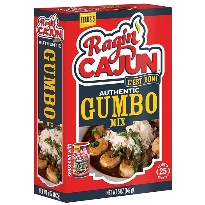 Ragin' Cajun Authentic Gumbo Mix - 5 oz Box, No MSG - Louisiana Creole Gumbo Base for Chicken