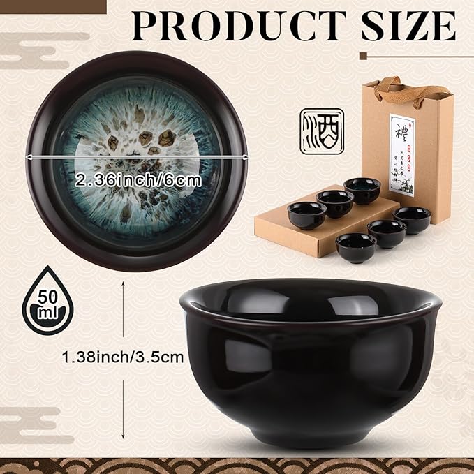Skyley 6 Pieces Korean Soju Shot Glasses Sets Porcelain Cups Korean Ceramic Cups Tea Accessories