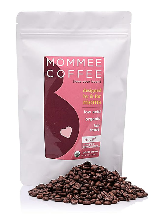 Mommee Coffee Decaf Whole Bean Low Acid Coffee- 100% Arabica Organic Decaf Coffee Beans with Smooth