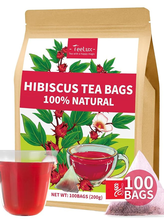 TeeLux Hibiscus Tea Bags, Natural Hibiscus Flowers Herbal Tea, Caffeine Free, Refreshing Tart