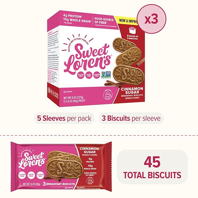 Sweet Loren's Vegan Breakfast Biscuits | Cinnamon Sugar | 4g Protein, 19g Whole Grains | Plant
