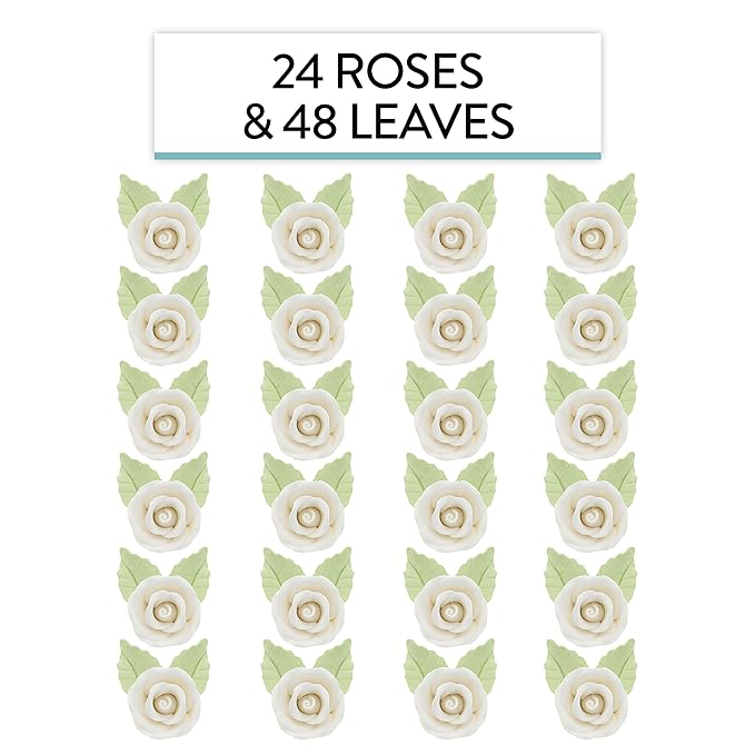 Global Sugar Art Premium Wedding & Party Edible Rose Cake & Cupcake Sugar Flowers, White, 24 Count