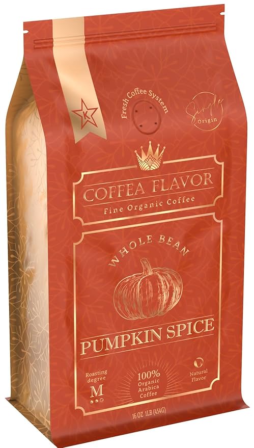 Pumpkin Spice Flavored Whole Bean Coffee ??Gourmet 100% Organic Arabica, Single Origin, Medium