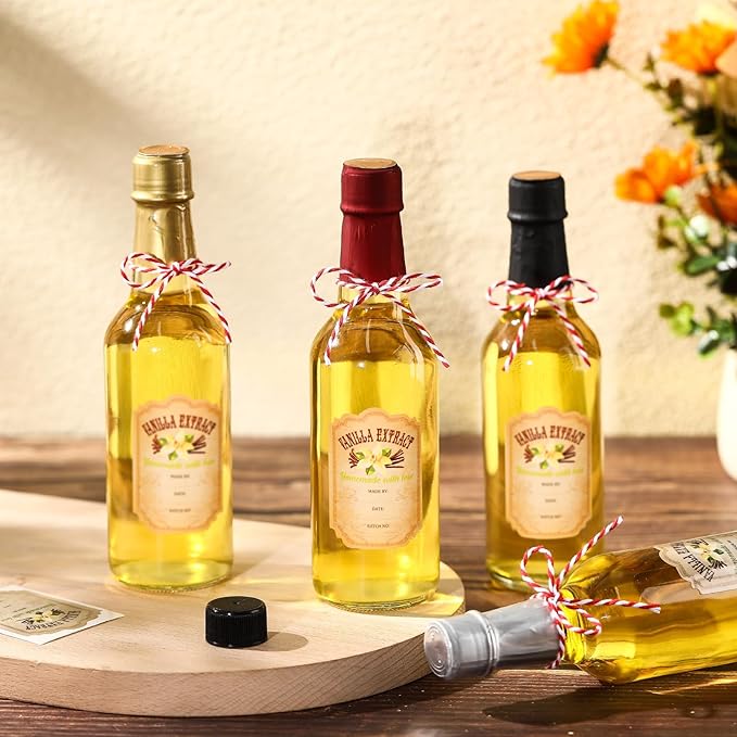 Tioncy 16 Pcs Vanilla Extract Bottles for Homemade Vanilla Jar Glass Bottle with Cap, Shrink Band