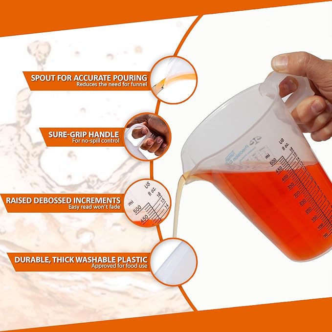 16oz, 1 Pint (2 cup) Measure Pitcher - Convenient Conversion Chart ??Multi Purpose Food Grade Great