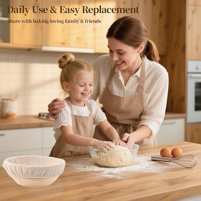 Natural Cotton Bread Proofing Basket Liner, 10 Inch Round, 6 Pack, Banneton Dough Bowl Cover for