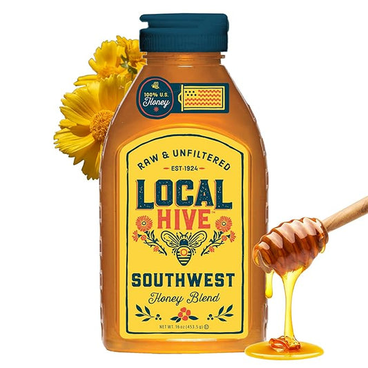 Local Hive Southwest Raw Unfiltered Honey – 16 oz, 100% Pure US Honey, Sourced from American Bees