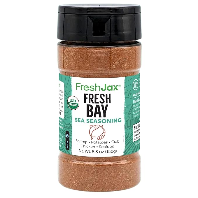 FreshJax Organic Fresh Bay Seafood Seasoning Blend (5.3 oz Bottle) Non GMO, Gluten Free, Keto