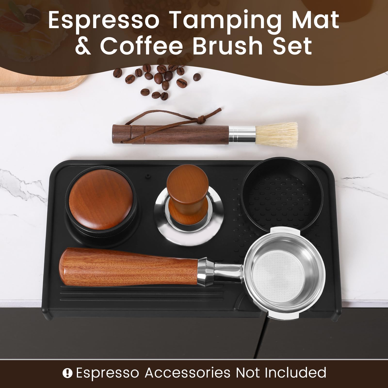 Espresso Tamping Mat and Coffee Brush Set, Food Grade Silicone Coffee Tamper Mat, Portafilter Mat