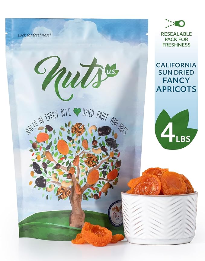 NUTS U.S. - California Sun Dried Fancy Apricots | Juicy and Tangy Flavor | No Sugar or Color Added