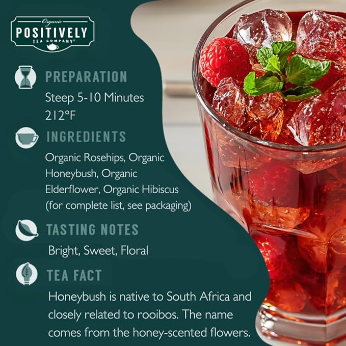 Organic Positively Tea Company, Raspberry Rosé, Herbal Tea Bags, 100 Count, Eco-Friendly Tea Bags