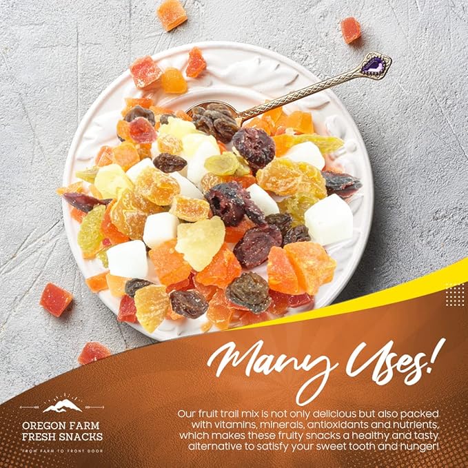 Oregon Farm Fresh Snacks Dried Fruit Mix – Snack Mix With Dried Cranberries, Coconut, Mango &