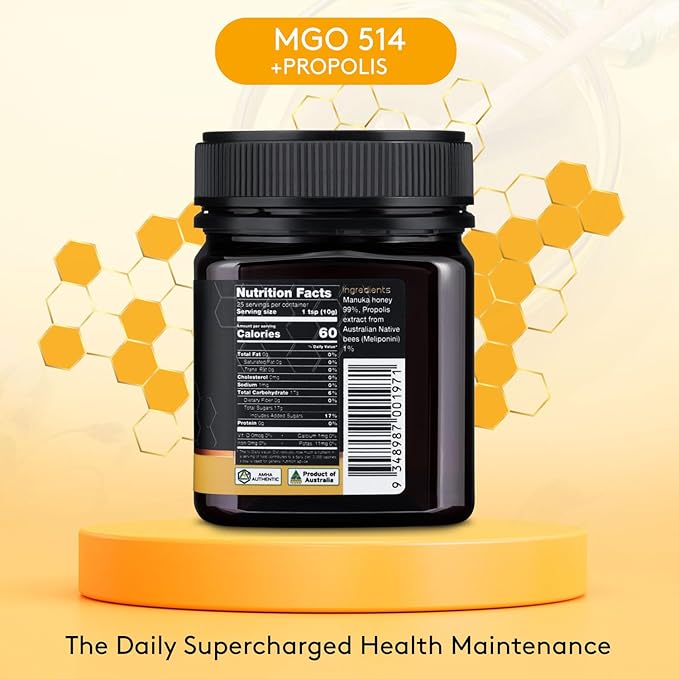 Nature’s Gold Raw Manuka Honey with Australian Native Bee Propolis, MGO 514+ | 8.8oz (250g), 100%