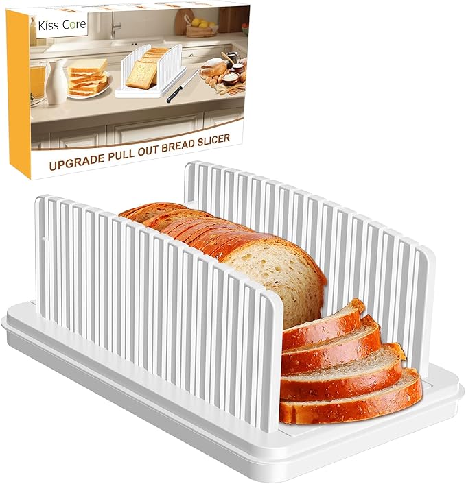 Upgrade Pull Out Bread Slicer for Homemade Bread, Foldable Bread Slicing Guide,Removable Cutting