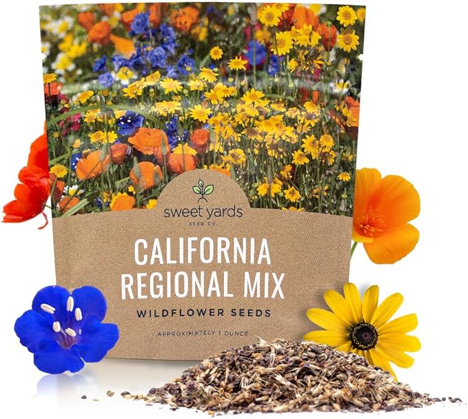 California Wildflower Mixture - Bulk 1 Ounce Packet - Over 7,000 Native Seeds - Open Pollinated and