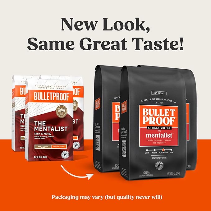 Bulletproof The Mentalist Medium-Dark Roast Ground Coffee, 12 Ounces (Pack of 3), 100% Arabica