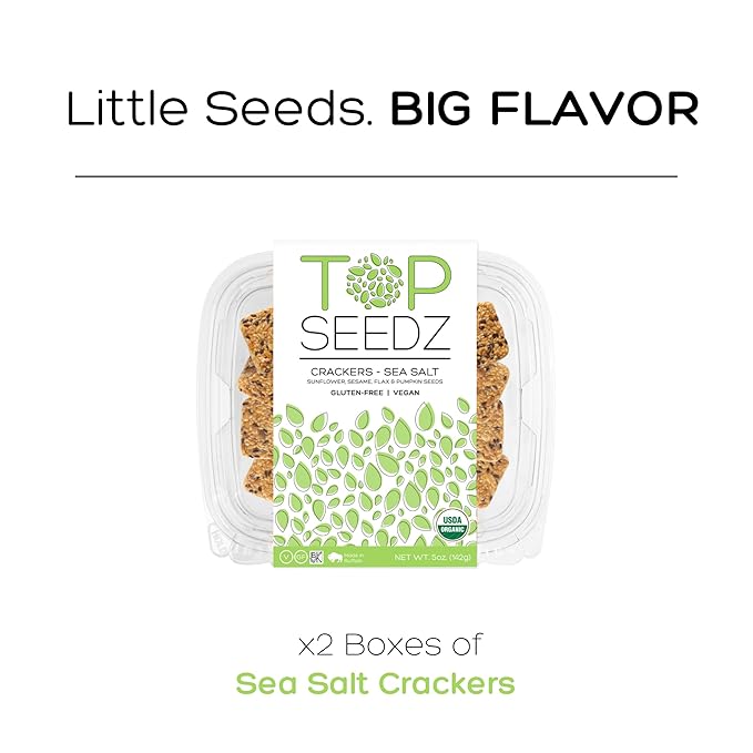 Top Seedz Certified Organic Gluten Free Sea Salt Seed Crackers | 2-Pack | 5 Ounces | Healthy Vegan