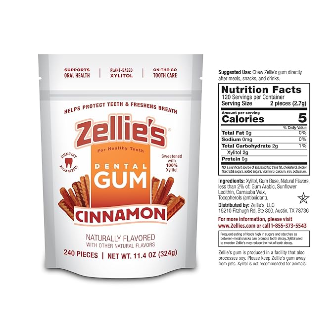 Zellie's | 100% Xylitol Cinnamon Chewing Gum | No Aspartame, Gluten Free, Vegan & Kosher (240 Count