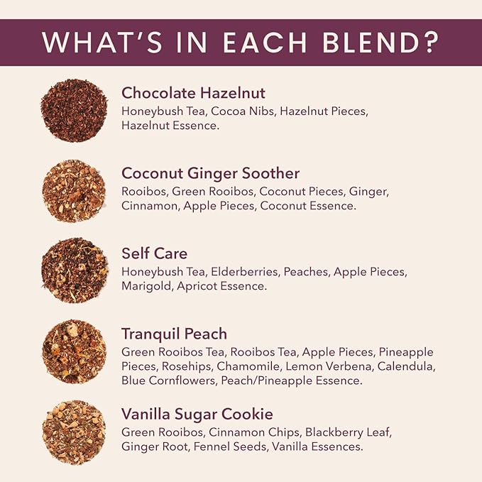 Herbal Tea Sampler – 5 Caffeine-Free Loose Leaf Blends for Sleep and Relaxation, Fruity and