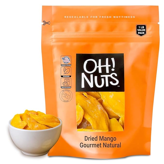 Oh! Nuts Dried Mango Gourmet Natural - 1 lb - Dried Fruit Slices - No Sugar Added - Dehydrated