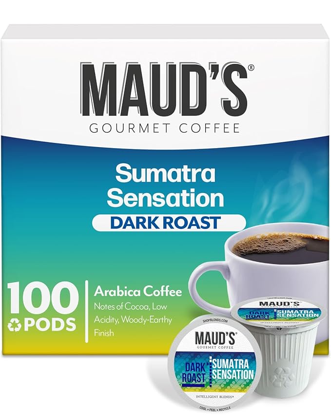 Maud's Sumatra Coffee Pods, 100 ct, Dark Roast Coffee in Recyclable Single Serve Pods – 100%