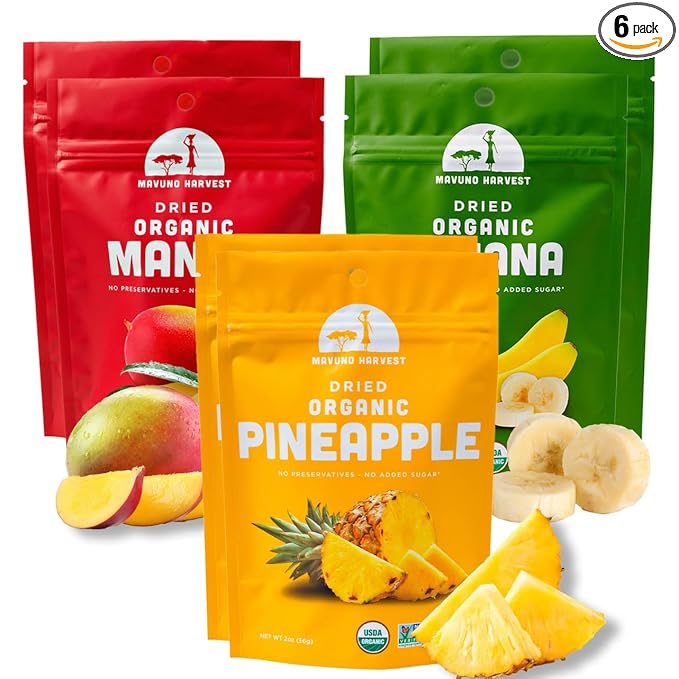 Mavuno Harvest Organic Dried Fruit Variety Pack | Dried Mango, Pineapple, and Banana | Healthy