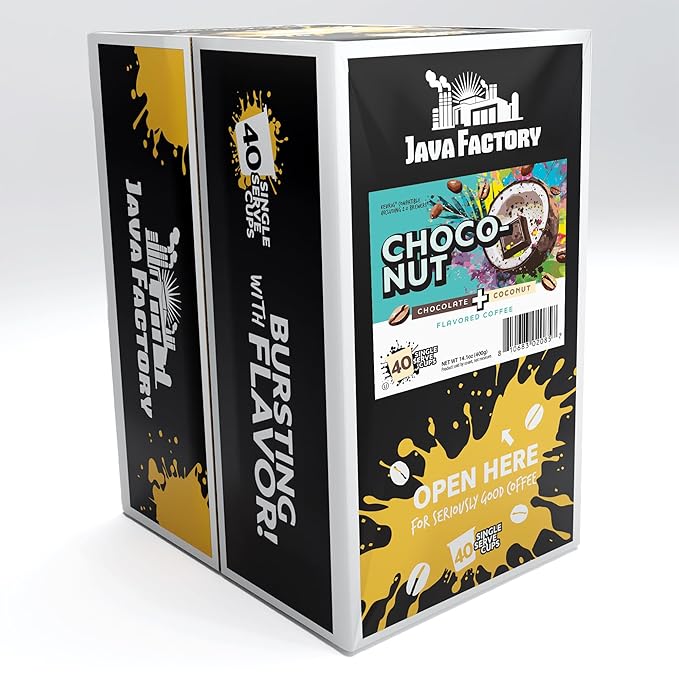 Java Factory Coffee Pods Choconut, 40 Count - Chocolate Coconut Flavored, Compatible with Keurig K