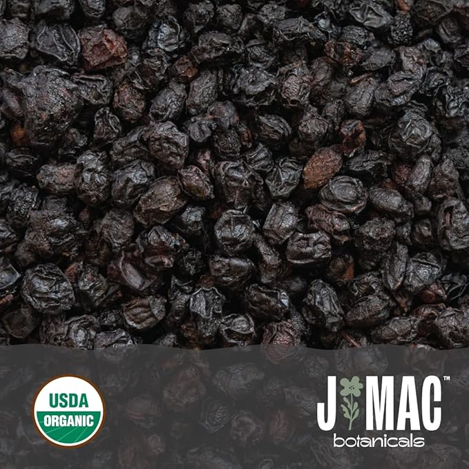 J MAC BOTANICALS Certified USDA - 100% Organic Dried Elderberries - 2lb Bulk - Non-Irradiated