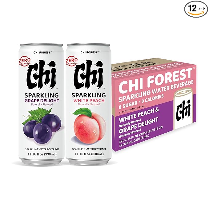 CHI FOREST Sparkling Water Beverage, Peach & Grape drinks, Zero Sugar or Artificial Flavor, 11.16