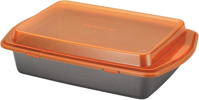 Rachael Ray Bakeware, Nonstick Baking / Cake Pan With Lid and Grips, Rectangle - 9 Inch x 13 Inch