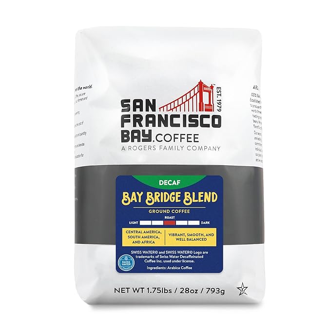 San Francisco Bay Ground Coffee - DECAF Bay Bridge Blend (28oz Bag), Medium Roast, Swiss Water