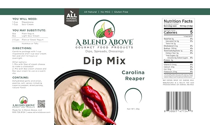 A Blend Above Carolina Reaper Spicy Dip Mix Gourmet Food, 1 oz Packet (3 Pack), Spicy Dip