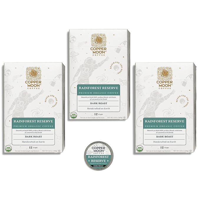 Copper Moon Single Serve Coffee Pods for Keurig K-Cup Brewers, Dark Roast, Rainforest Reserve