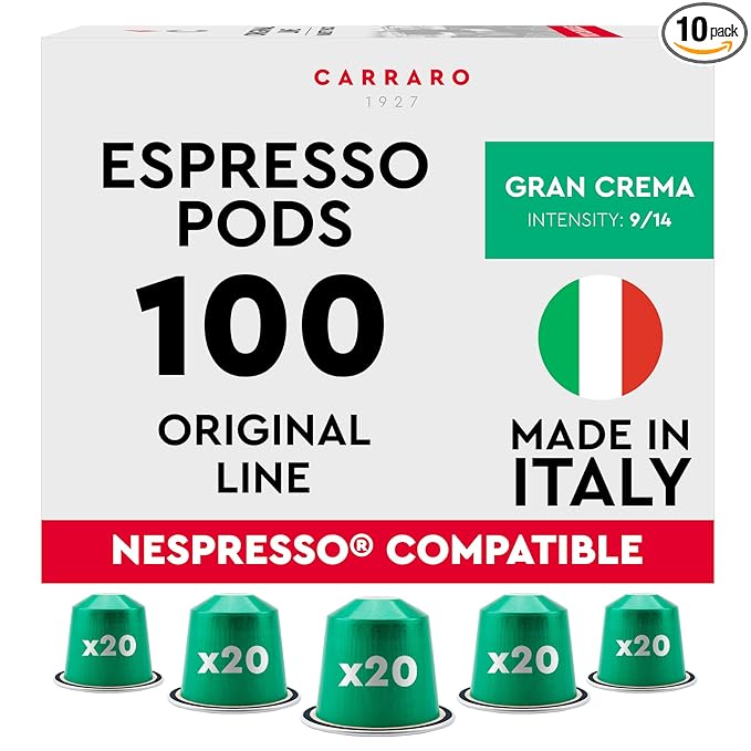CARRARO 1927 Gran Crema - 100 Aluminum Coffee Pods Compatible with Nespresso Original line