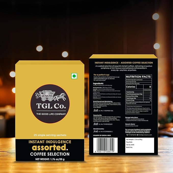 TGL Co. Assorted Instant Coffee Sticks – 25 Sachets | 5 Varieties (Flavored & Classic) |