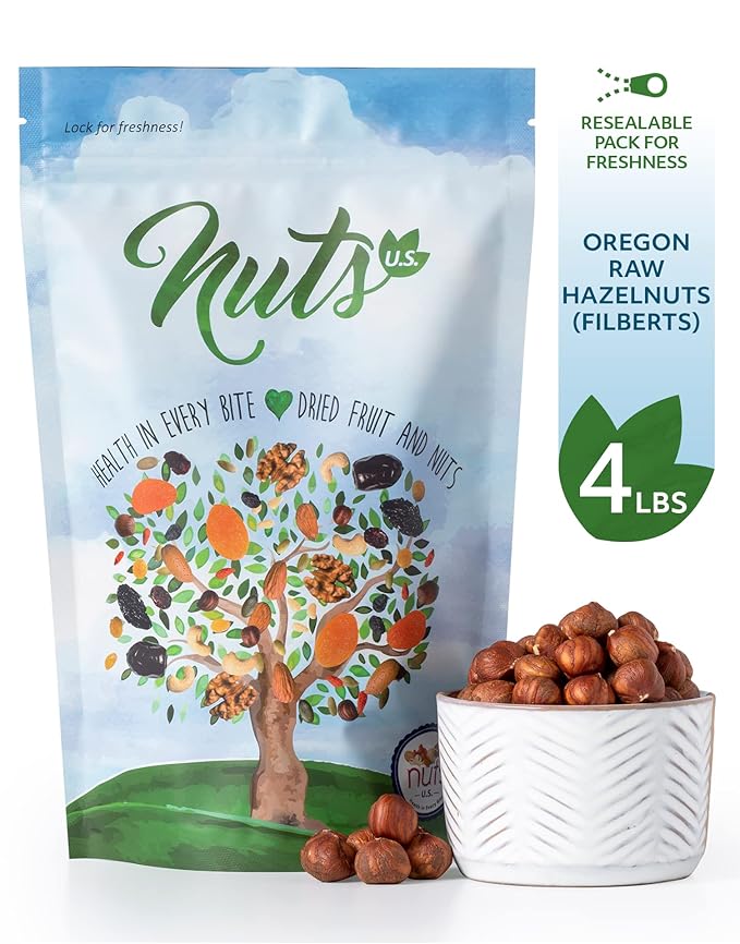 NUTS U.S. - Oregon Hazelnuts (Filberts) | Raw and Unsalted | Steam Pasteurized and NON-GMO | No