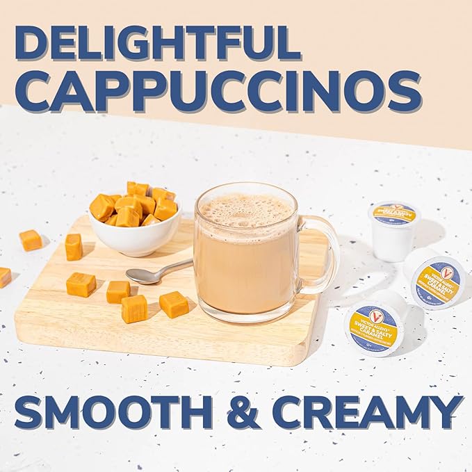 Victor Allen's Coffee Sweet and Salty Caramel Flavored Cappuccino, 12 Count, Single Serve Coffee