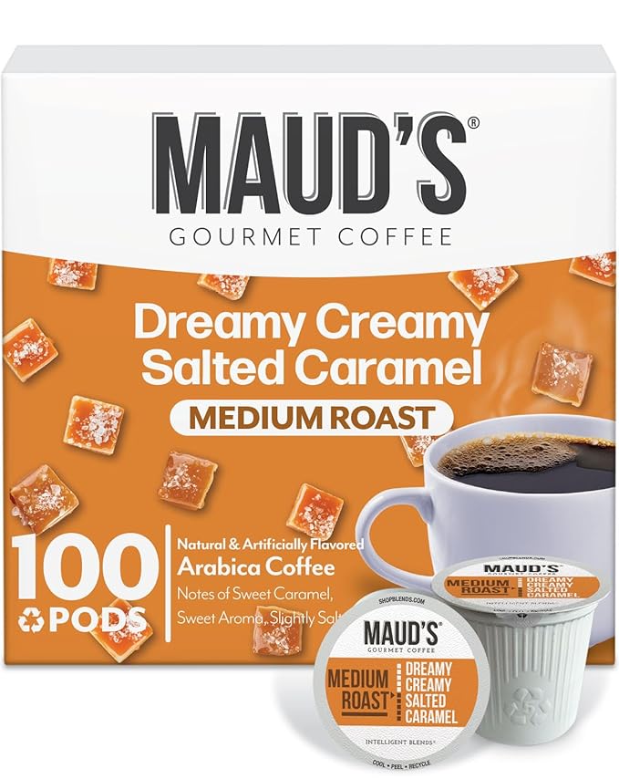 Maud's Salted Caramel Flavored Coffee Pods, 100 ct, Medium Roast Flavored Coffee in Recyclable