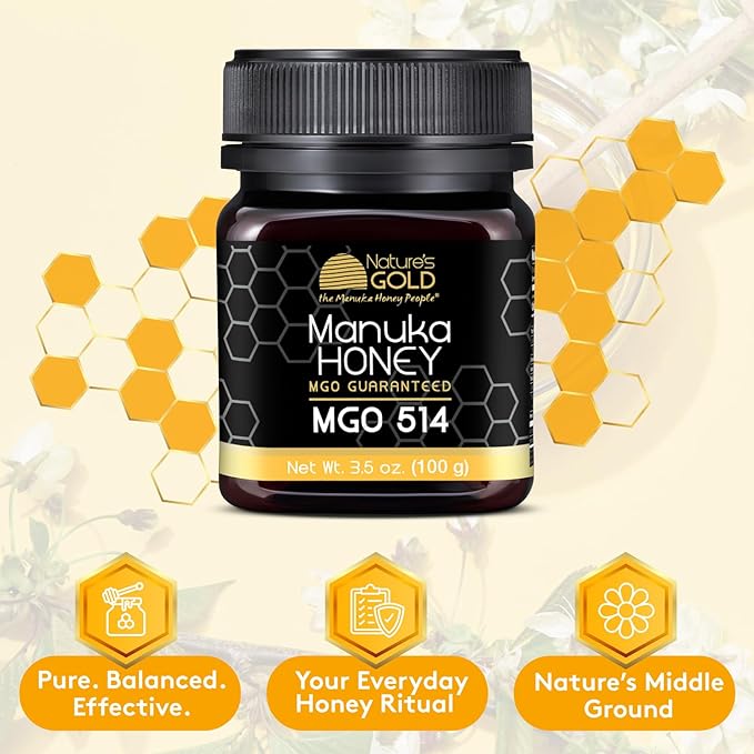 Nature’s Gold Raw Manuka Honey, Certified MGO 514+ | Authentic MGO, Australian Honey, Non-GMO, 100%
